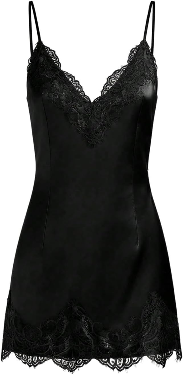 SweatyRocks Women's Satin Lace Mini Dress Elegant Party Date Night Dresses | Y2k Festival Club Night Out Dresses, Bodycon Short Dress