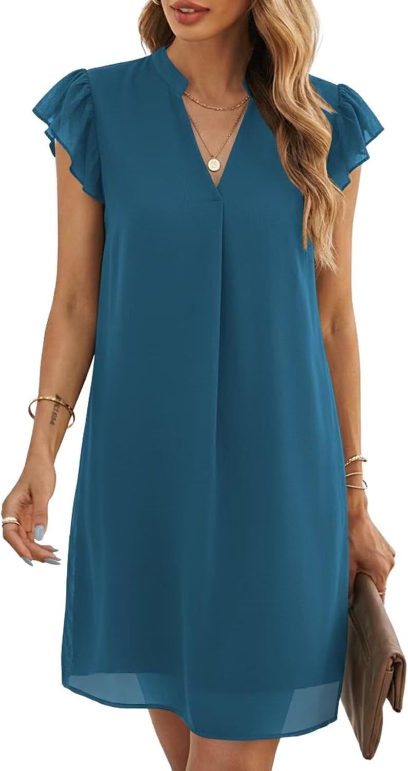 Wkior Womens Summer Chiffon Sleeveless Mini Dresses | Double Layers Not See Through, Flowy Swing Sundress, Beach Vacation Travel Outfit, Hot-Weather Travel Essential