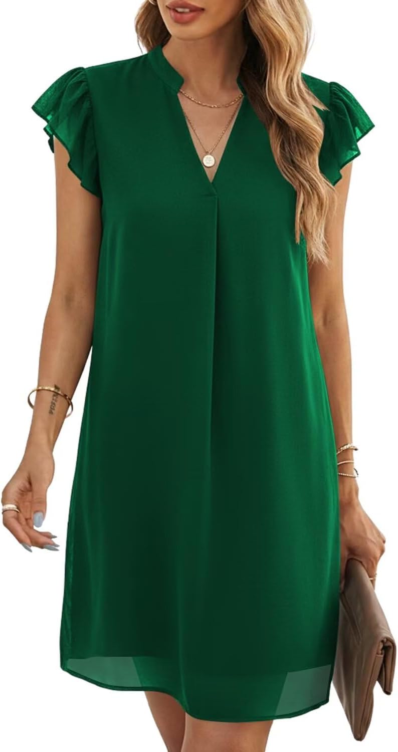 Wkior Womens Summer Chiffon Sleeveless Mini Dresses | Double Layers Not See Through, Flowy Swing Sundress, Beach Vacation Travel Outfit, Hot-Weather Travel Essential