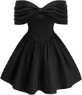 SOLY HUX Women's Plus Size Off the Shoulder Short Dress Ruched A Line Flared Short Sleeve Cocktail Party Club Dresses