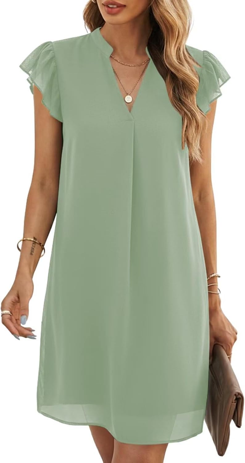 Wkior Womens Summer Chiffon Sleeveless Mini Dresses | Double Layers Not See Through, Flowy Swing Sundress, Beach Vacation Travel Outfit, Hot-Weather Travel Essential