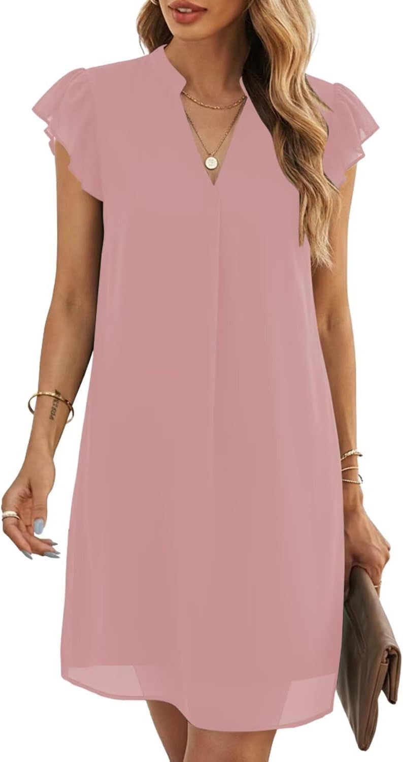 Wkior Womens Summer Chiffon Sleeveless Mini Dresses | Double Layers Not See Through, Flowy Swing Sundress, Beach Vacation Travel Outfit, Hot-Weather Travel Essential