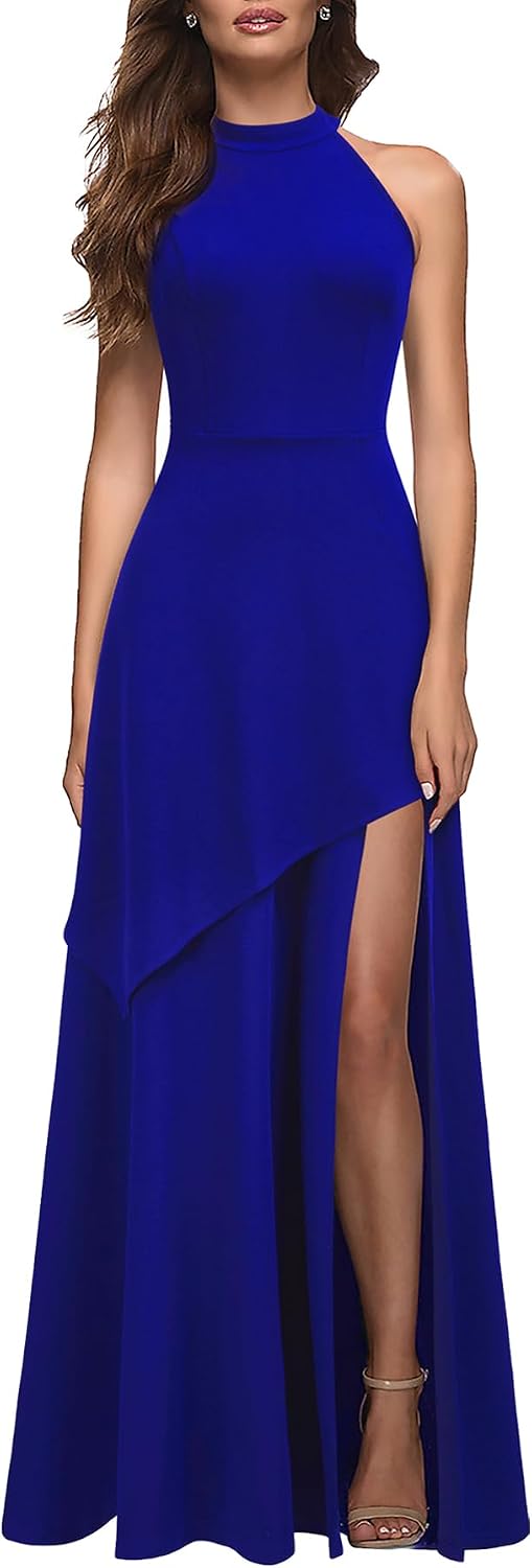 MUSHARE Women's Halter Neck Formal Dress Sexy Split Party Long Cocktail Dresses
