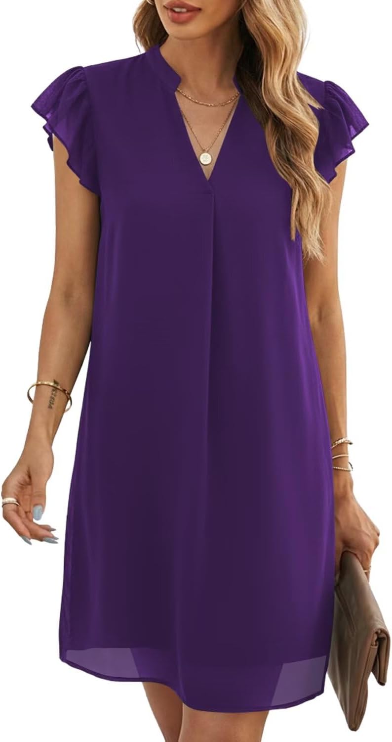 Wkior Womens Summer Chiffon Sleeveless Mini Dresses | Double Layers Not See Through, Flowy Swing Sundress, Beach Vacation Travel Outfit, Hot-Weather Travel Essential