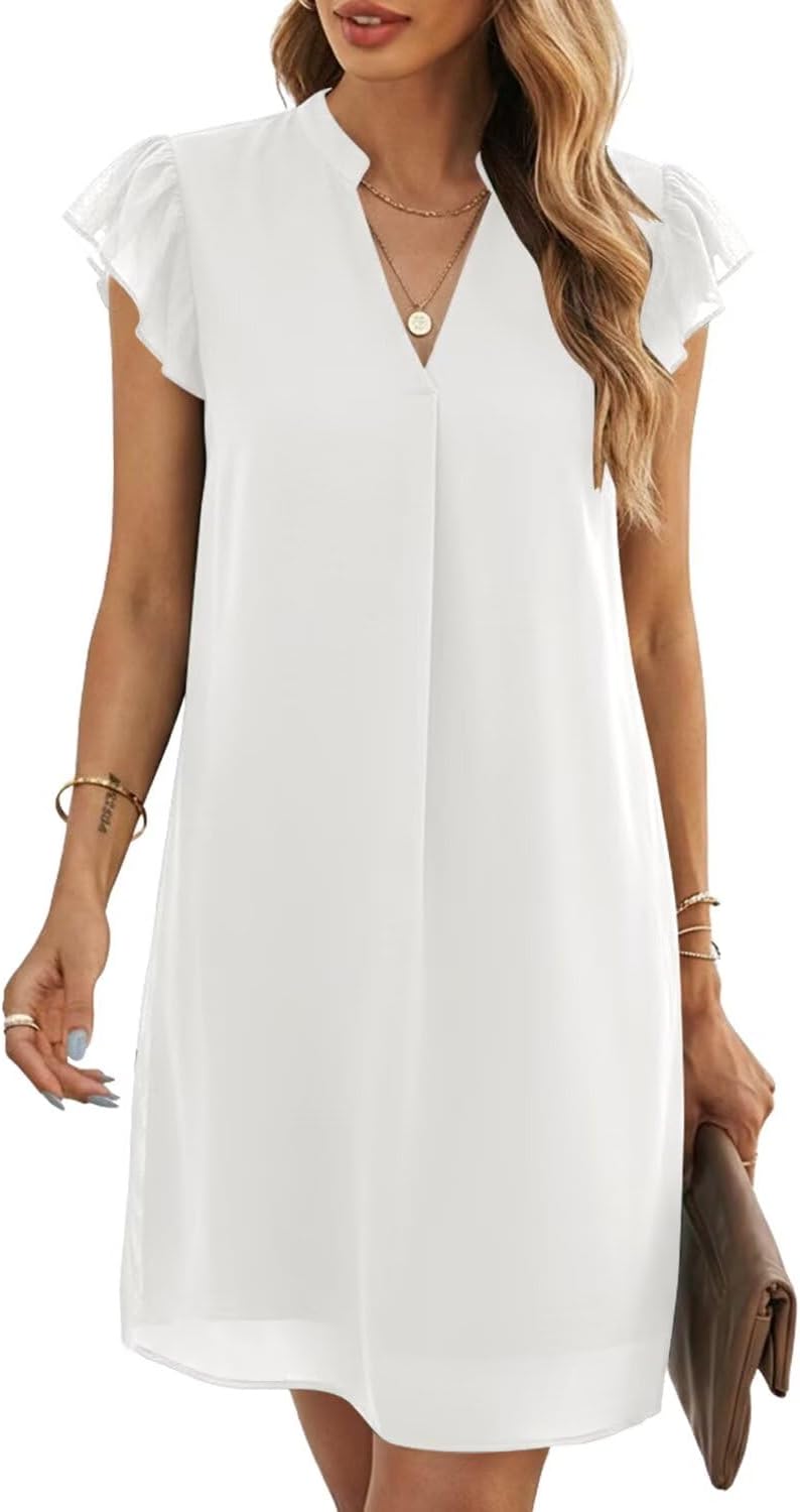 Wkior Womens Summer Chiffon Sleeveless Mini Dresses | Double Layers Not See Through, Flowy Swing Sundress, Beach Vacation Travel Outfit, Hot-Weather Travel Essential