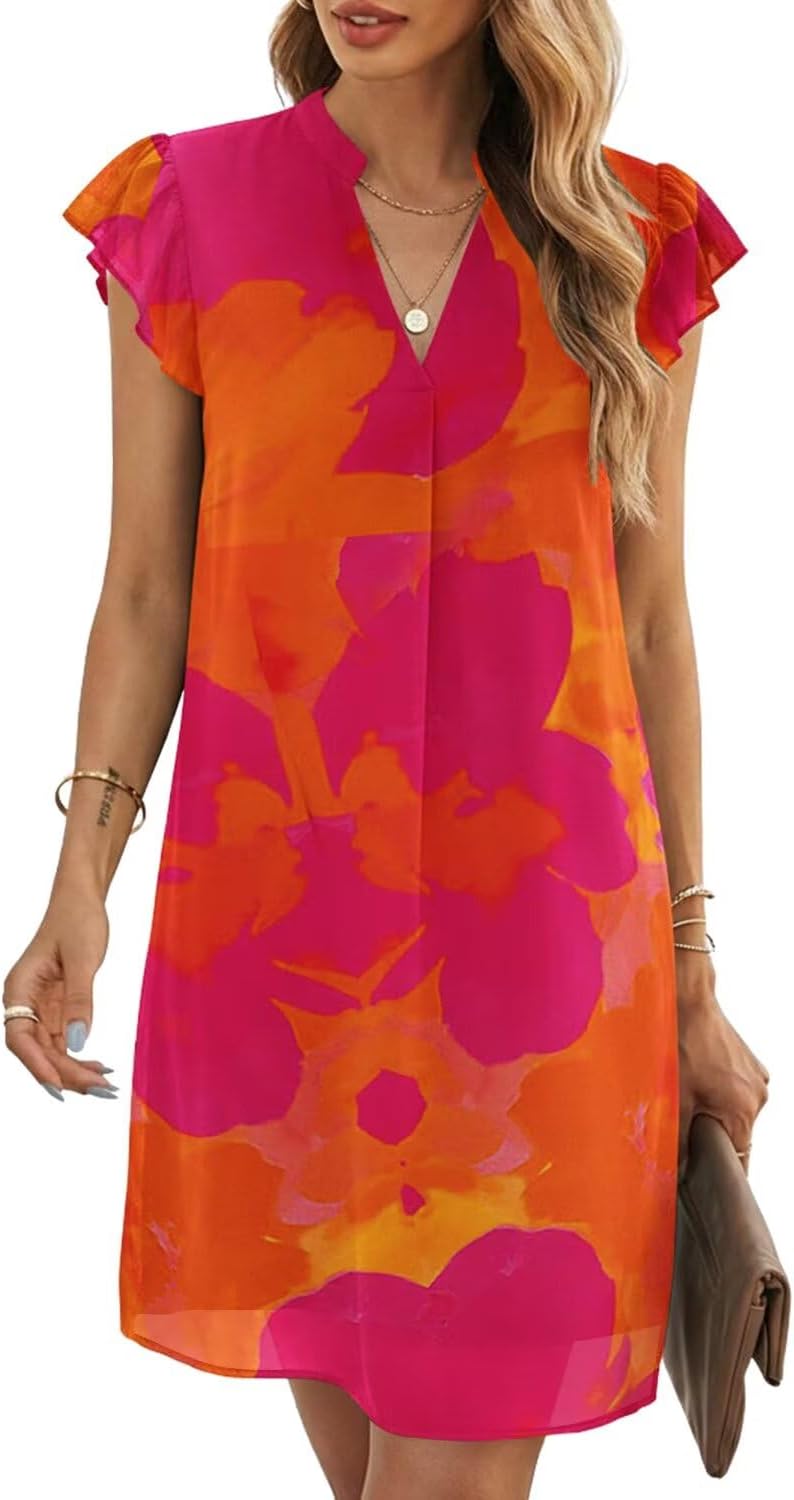 Wkior Womens Summer Chiffon Sleeveless Mini Dresses | Double Layers Not See Through, Flowy Swing Sundress, Beach Vacation Travel Outfit, Hot-Weather Travel Essential