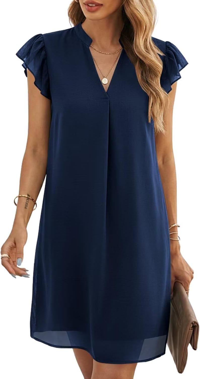 Wkior Womens Summer Chiffon Sleeveless Mini Dresses | Double Layers Not See Through, Flowy Swing Sundress, Beach Vacation Travel Outfit, Hot-Weather Travel Essential