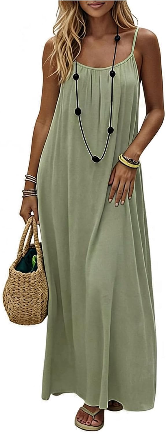 SHENHE Women's Open Back Spaghetti Strap Backless Maxi Dress Flowy Sundress | Backless Maxi Dress,Backless Cami Dress,Linen Dress.Cami Lounge Dress, House Dress