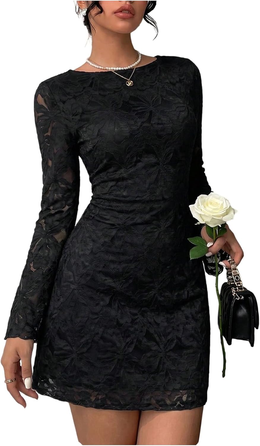 Verdusa Women's Floral Lace Mini Dress Tie Backless Fall Cocktail Dresses | Bell Long Sleeve, Formal Wedding Guest Dresses