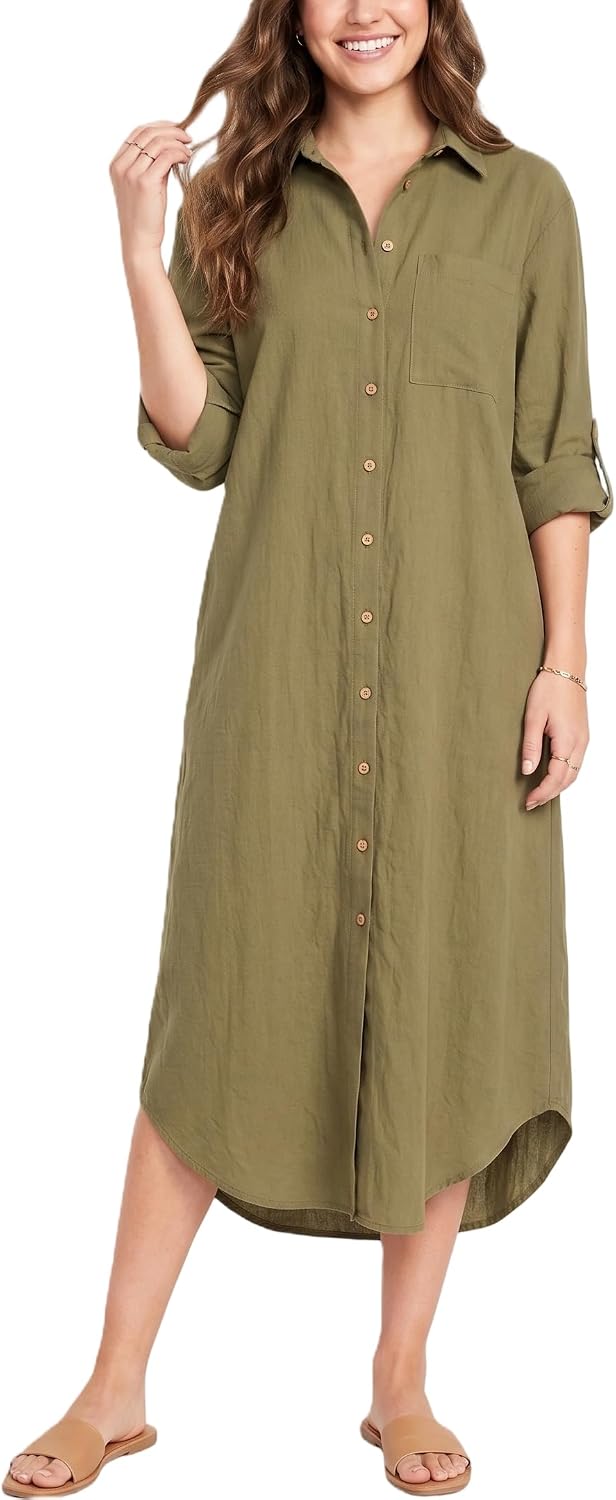 Kuraki Women's Casual Print Button Front Maxi Shirt Dress
