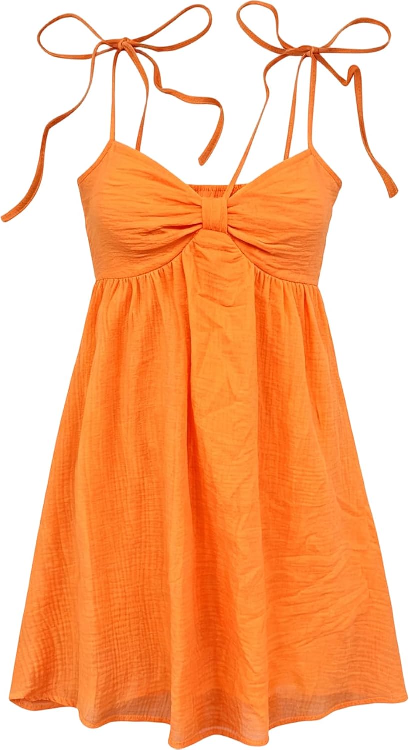 SOLY HUX Women's Summer Mini Sun Dress Cami Tie Shoulder Babydoll Dresses | A Line, Y2k, Cute, Casual, Babydoll Dresses