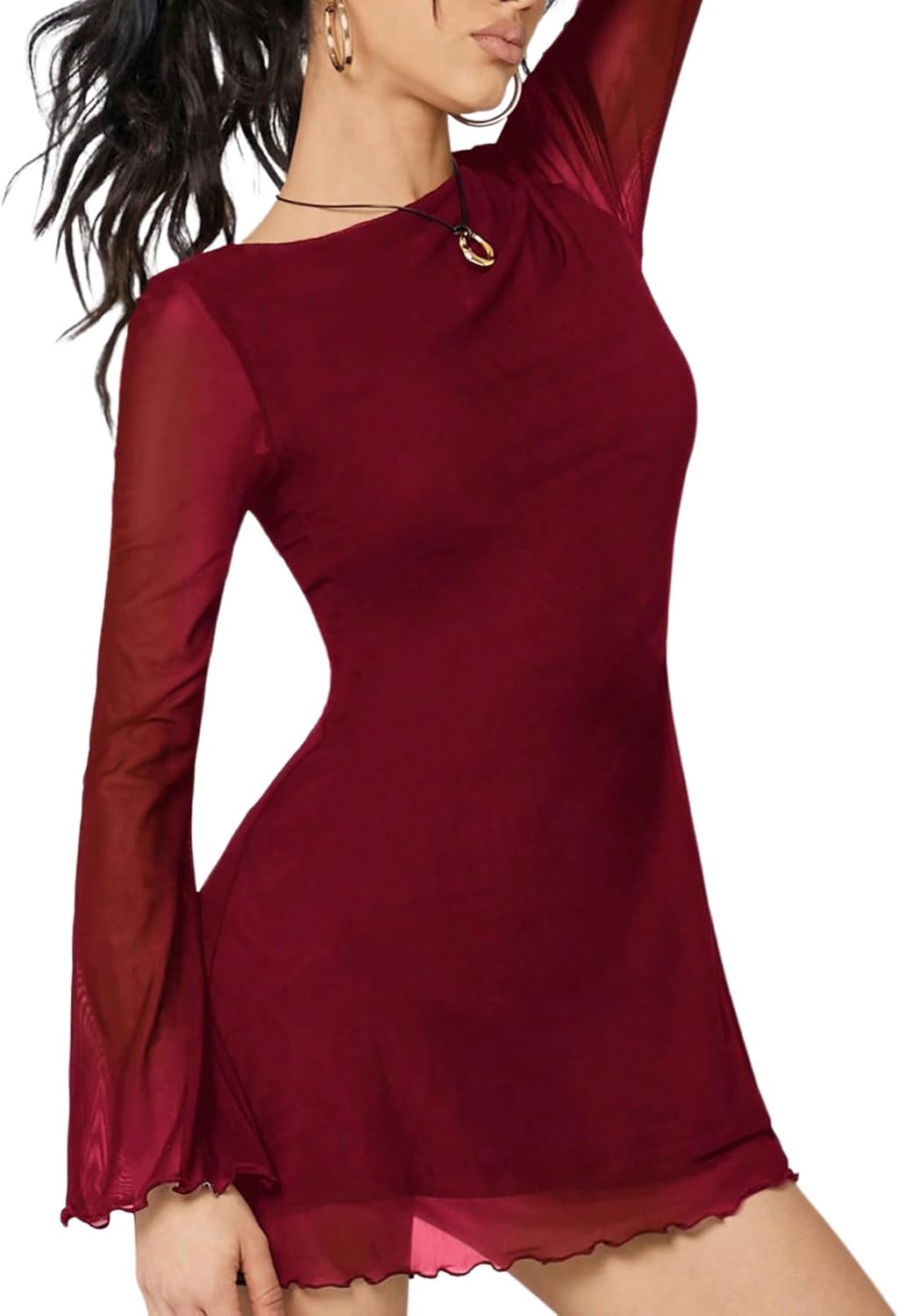 Milumia Women's Boat Neck Long Bell Sleeve Mini Dress Y2k Going Out Dresses | A-Line,Mini Dress With Sleeves,Solid Color,Party Club Wear,Date Night,Fall Dresses For Women 2026