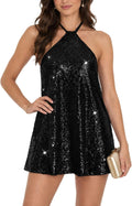 hibshaby Women's Sequin Dress Halter Backless Party Cocktail Mini Dress | Soft lined sparkly fabric with tie straps for club nights, birthdays, concerts, and holiday looks