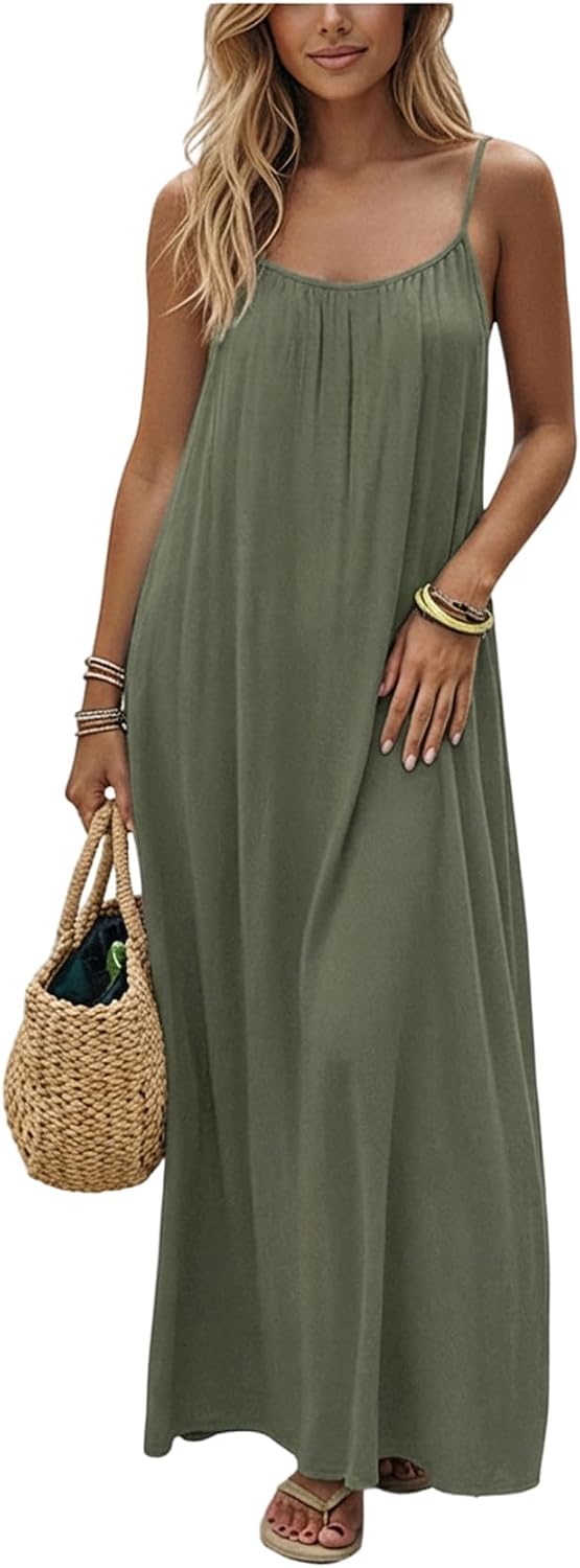 SHENHE Women's Open Back Spaghetti Strap Backless Maxi Dress Flowy Sundress | Backless Maxi Dress,Backless Cami Dress,Linen Dress.Cami Lounge Dress, House Dress