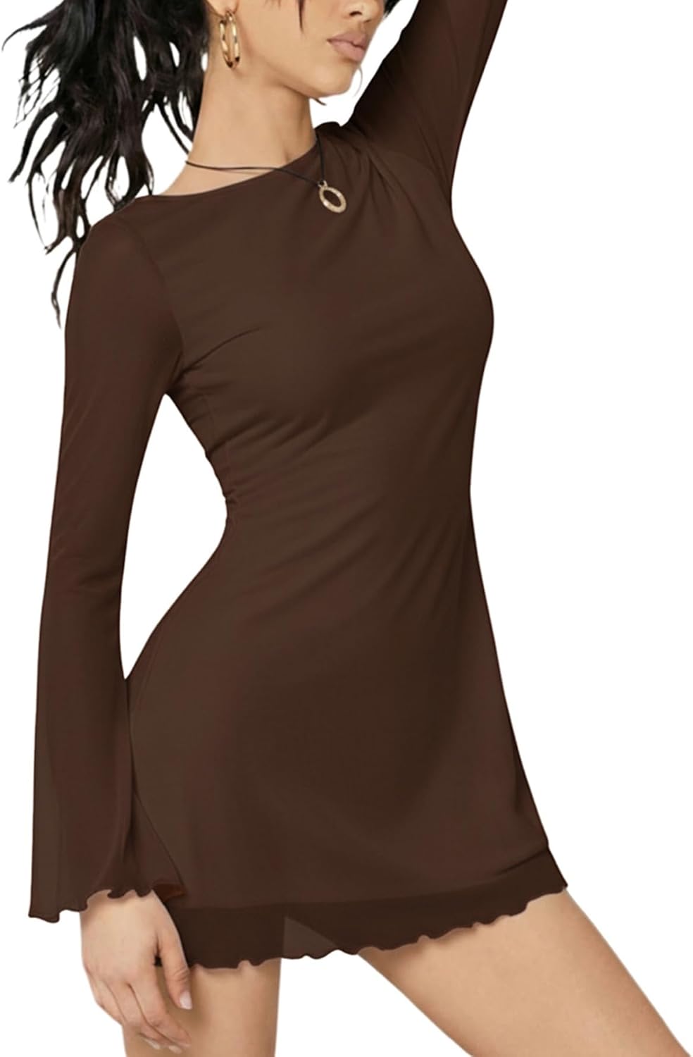 Milumia Women's Boat Neck Long Bell Sleeve Mini Dress Y2k Going Out Dresses | A-Line,Mini Dress With Sleeves,Solid Color,Party Club Wear,Date Night,Fall Dresses For Women 2026