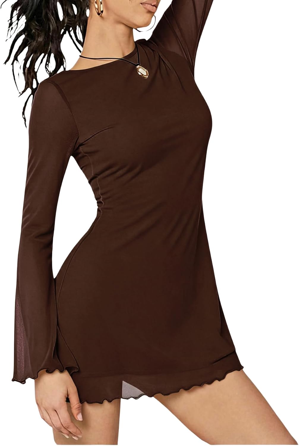 Milumia Women's Boat Neck Long Bell Sleeve Mini Dress Y2k Going Out Dresses | A-Line,Mini Dress With Sleeves,Solid Color,Party Club Wear,Date Night,Fall Dresses For Women 2026