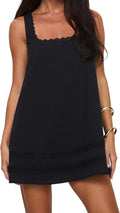 Nlacehan Women's Loose Fit Casual Summer Mini Dress | Sleeveless, Square Neck with Lace Trim, A-Line Flowy Hem, Solid Color Sundress, Beach Vacation Streetwear