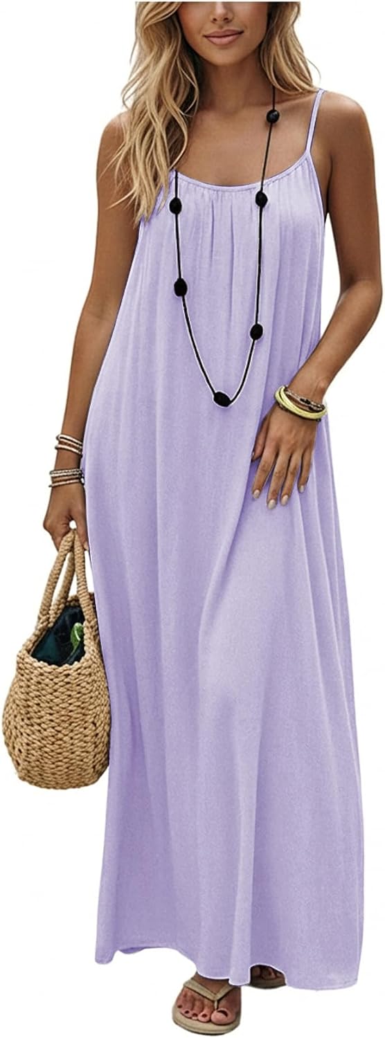 SHENHE Women's Open Back Spaghetti Strap Backless Maxi Dress Flowy Sundress | Backless Maxi Dress,Backless Cami Dress,Linen Dress.Cami Lounge Dress, House Dress