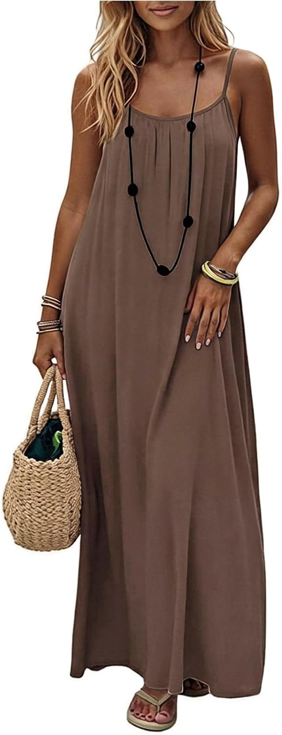 SHENHE Women's Open Back Spaghetti Strap Backless Maxi Dress Flowy Sundress | Backless Maxi Dress,Backless Cami Dress,Linen Dress.Cami Lounge Dress, House Dress