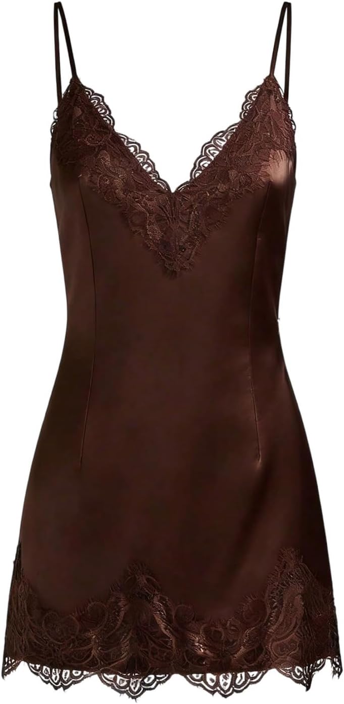SweatyRocks Women's Satin Lace Mini Dress Elegant Party Date Night Dresses | Y2k Festival Club Night Out Dresses, Bodycon Short Dress