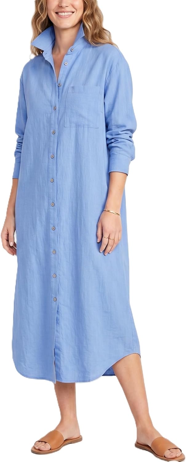 Kuraki Women's Casual Print Button Front Maxi Shirt Dress