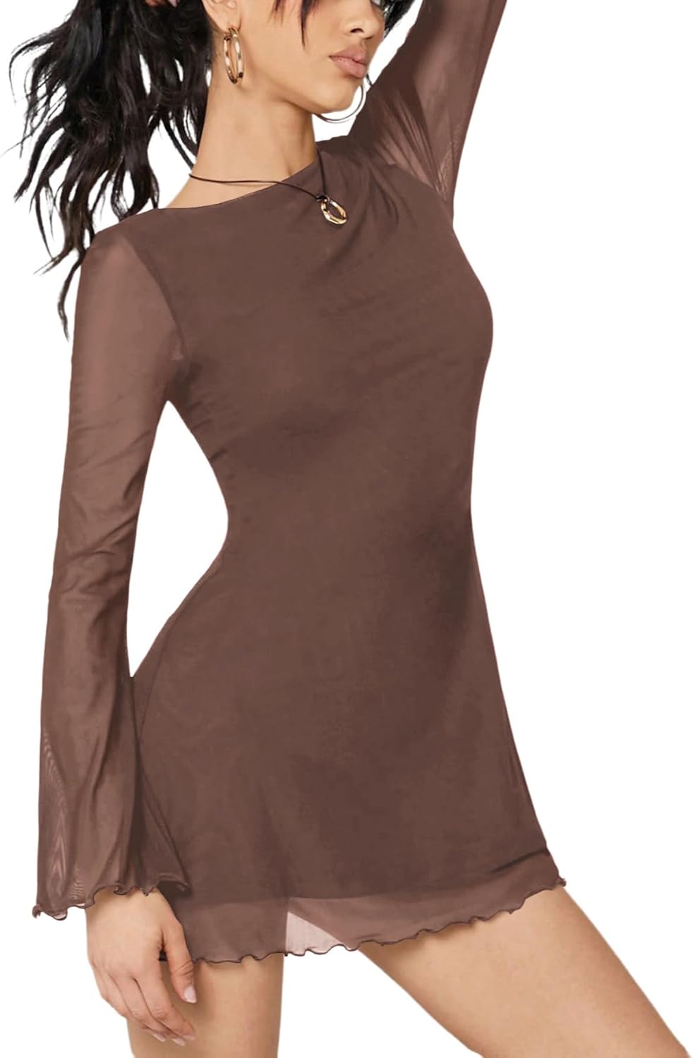 Milumia Women's Boat Neck Long Bell Sleeve Mini Dress Y2k Going Out Dresses | A-Line,Mini Dress With Sleeves,Solid Color,Party Club Wear,Date Night,Fall Dresses For Women 2026