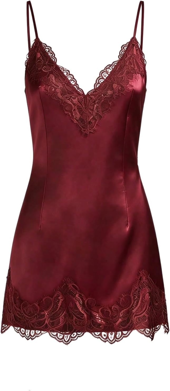SweatyRocks Women's Satin Lace Mini Dress Elegant Party Date Night Dresses | Y2k Festival Club Night Out Dresses, Bodycon Short Dress