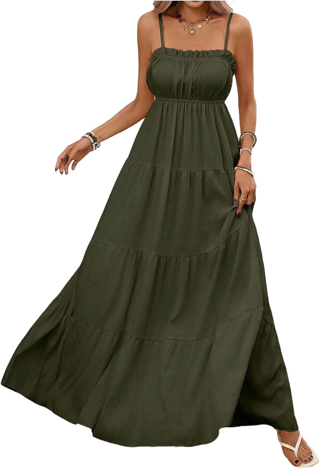 SOLY HUX Women's Summer Long Maxi Dress Flowy Beach Vacation Cami Sundress | Frill Ruffle, Spaghetti Strap, Going Out Dresses