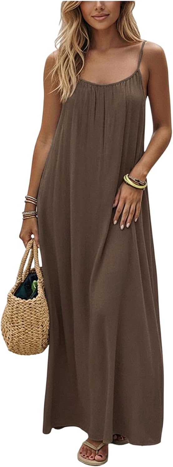 SHENHE Women's Open Back Spaghetti Strap Backless Maxi Dress Flowy Sundress | Backless Maxi Dress,Backless Cami Dress,Linen Dress.Cami Lounge Dress, House Dress