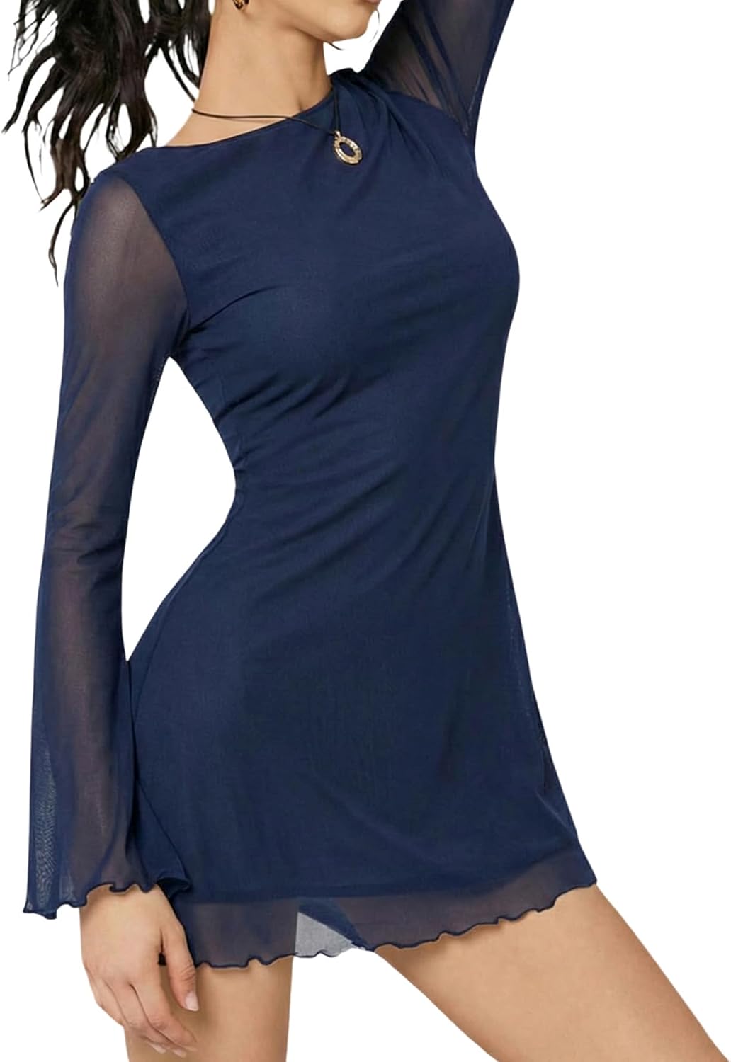 Milumia Women's Boat Neck Long Bell Sleeve Mini Dress Y2k Going Out Dresses | A-Line,Mini Dress With Sleeves,Solid Color,Party Club Wear,Date Night,Fall Dresses For Women 2026