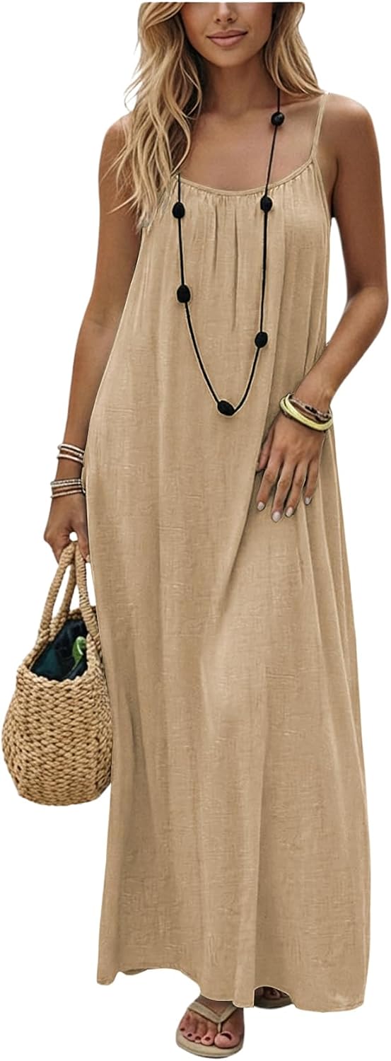 SHENHE Women's Open Back Spaghetti Strap Backless Maxi Dress Flowy Sundress | Backless Maxi Dress,Backless Cami Dress,Linen Dress.Cami Lounge Dress, House Dress
