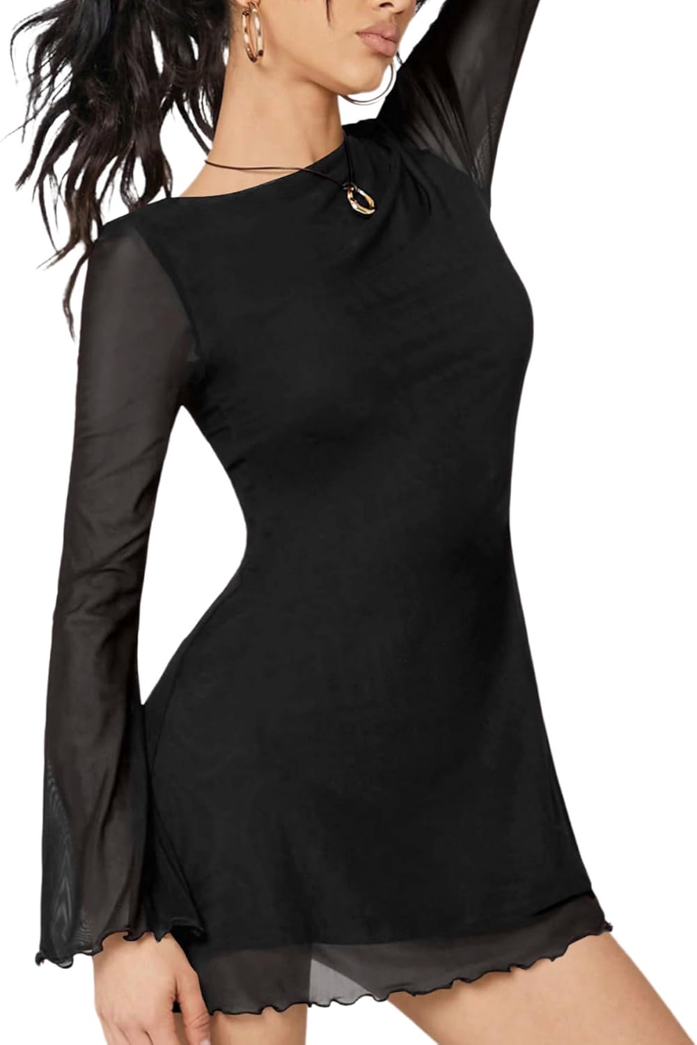 Milumia Women's Boat Neck Long Bell Sleeve Mini Dress Y2k Going Out Dresses | A-Line,Mini Dress With Sleeves,Solid Color,Party Club Wear,Date Night,Fall Dresses For Women 2026