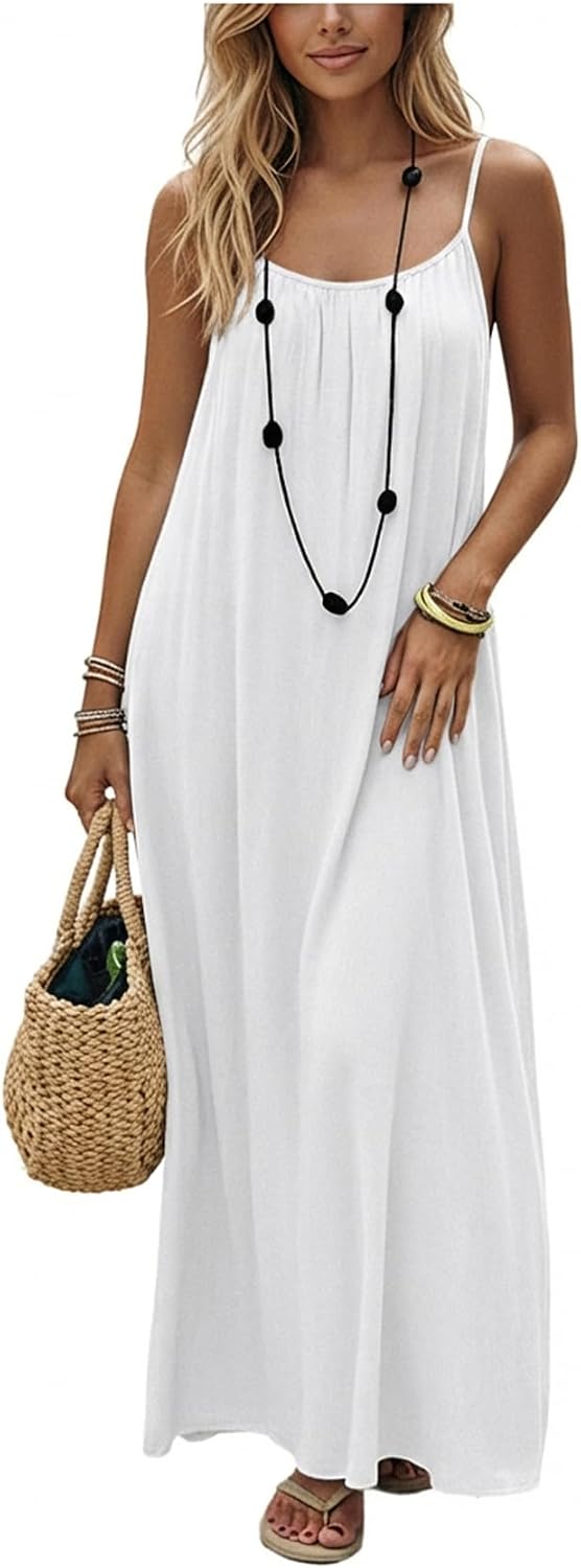 SHENHE Women's Open Back Spaghetti Strap Backless Maxi Dress Flowy Sundress | Backless Maxi Dress,Backless Cami Dress,Linen Dress.Cami Lounge Dress, House Dress
