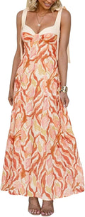 Weafmlia Women's Boho Print Dress Sleeveless Backless Halter High Waist A Line Vacation Beach Long Dress