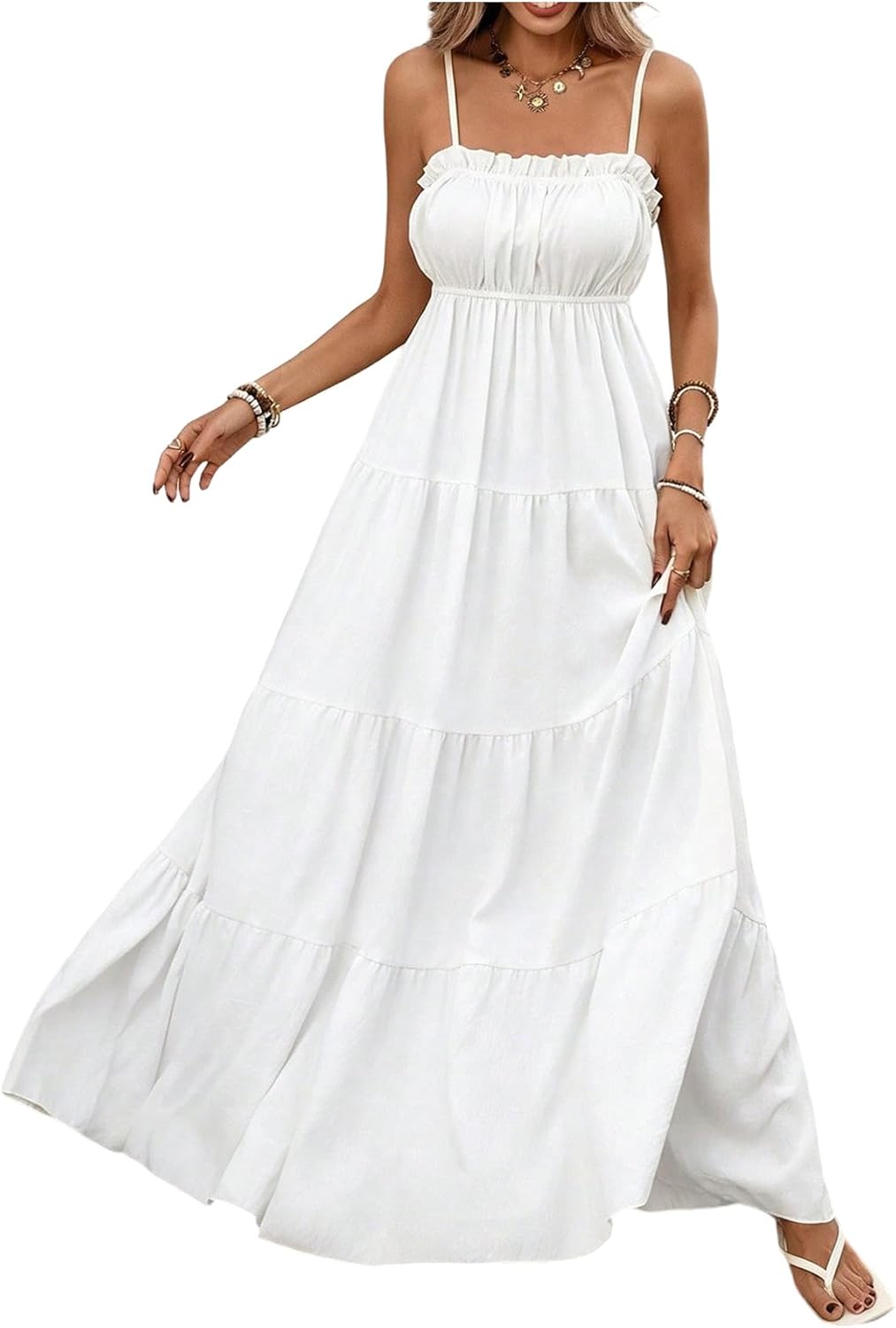 SOLY HUX Women's Summer Long Maxi Dress Flowy Beach Vacation Cami Sundress | Frill Ruffle, Spaghetti Strap, Going Out Dresses