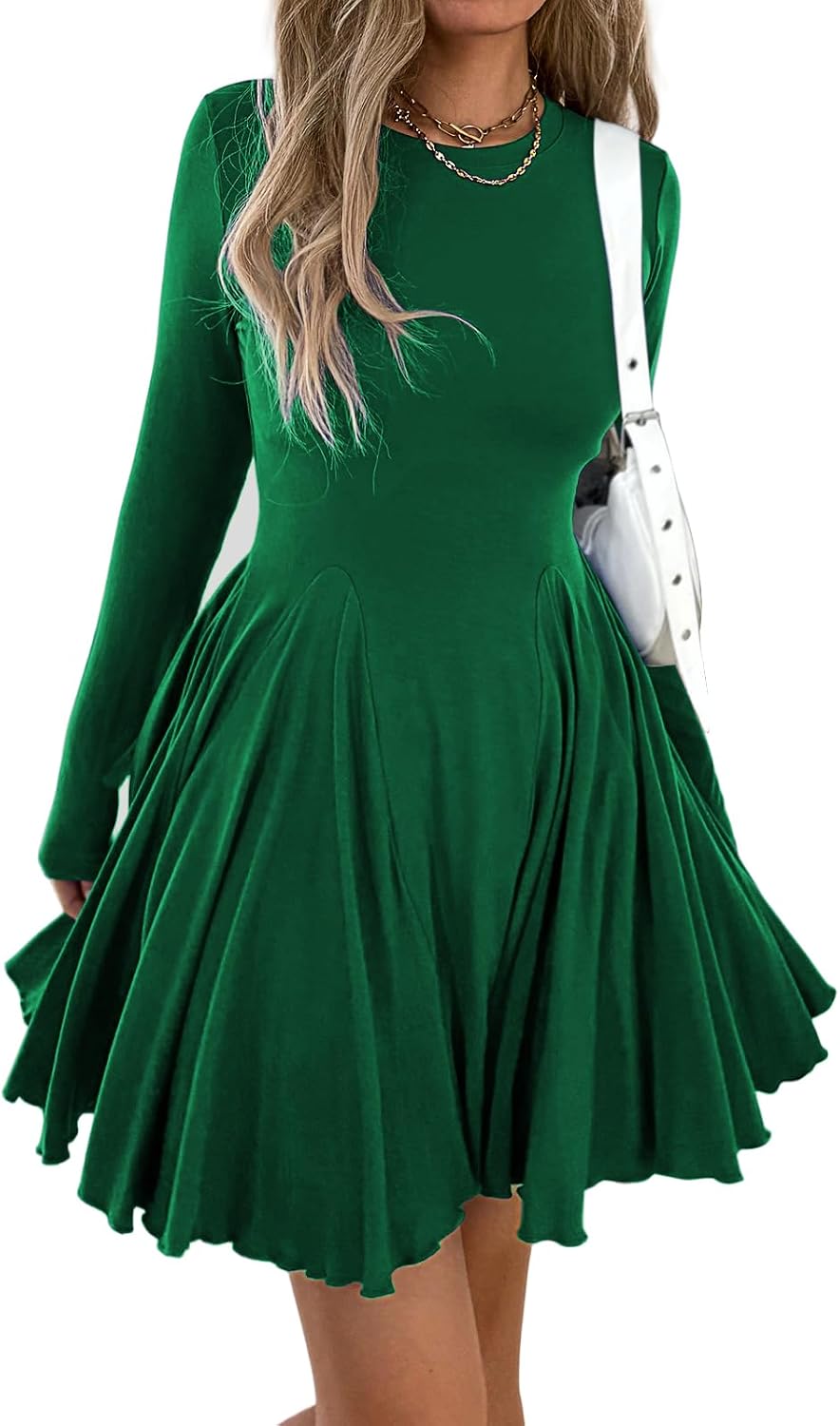 Mieazom Women\u2019s Long Sleeve Casual Swing Dress \u2013 A-Line Fit and Flare Skater Dress, Stretchy Mini Dress for Fall Winter