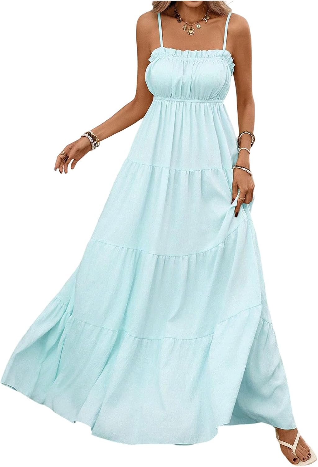 SOLY HUX Women's Summer Long Maxi Dress Flowy Beach Vacation Cami Sundress | Frill Ruffle, Spaghetti Strap, Going Out Dresses