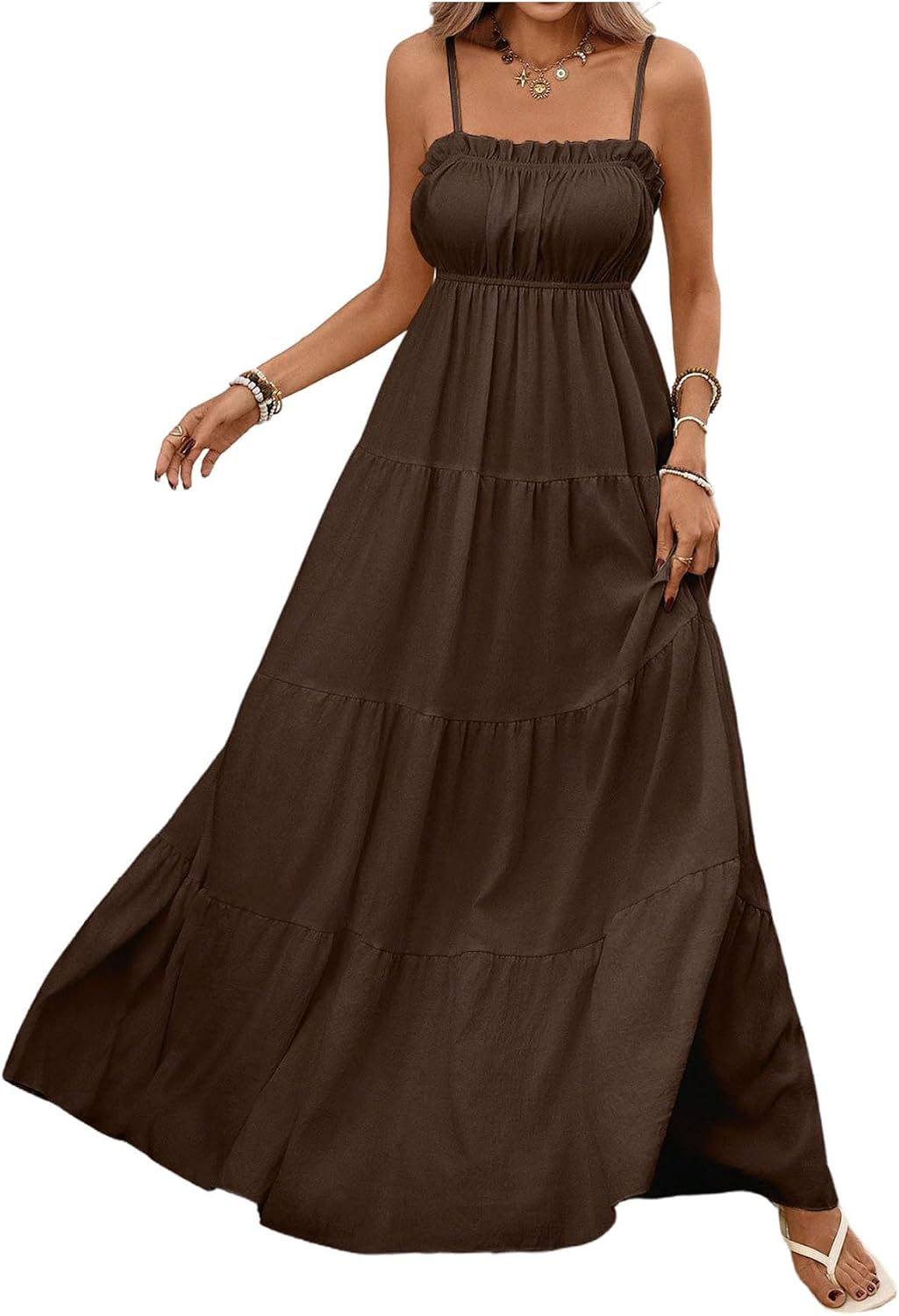 SOLY HUX Women's Summer Long Maxi Dress Flowy Beach Vacation Cami Sundress | Frill Ruffle, Spaghetti Strap, Going Out Dresses
