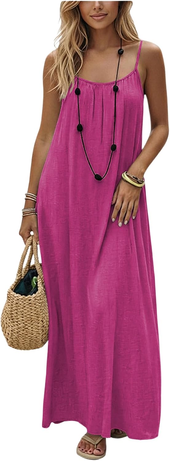 SHENHE Women's Open Back Spaghetti Strap Backless Maxi Dress Flowy Sundress | Backless Maxi Dress,Backless Cami Dress,Linen Dress.Cami Lounge Dress, House Dress