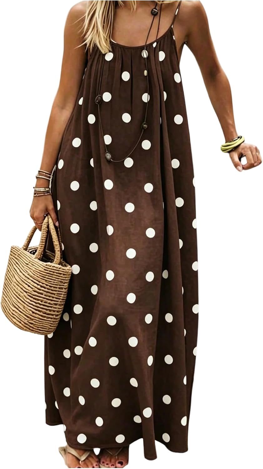 SHENHE Women's Open Back Spaghetti Strap Backless Maxi Dress Flowy Sundress | Backless Maxi Dress,Backless Cami Dress,Linen Dress.Cami Lounge Dress, House Dress