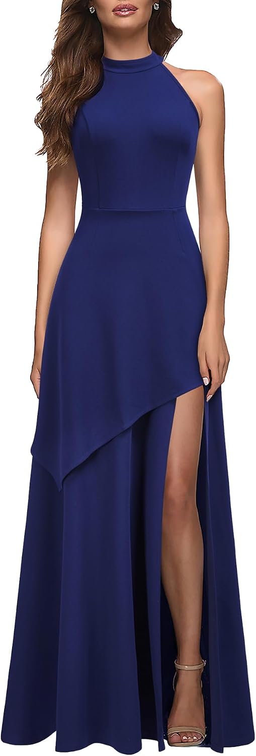 MUSHARE Women's Halter Neck Formal Dress Sexy Split Party Long Cocktail Dresses