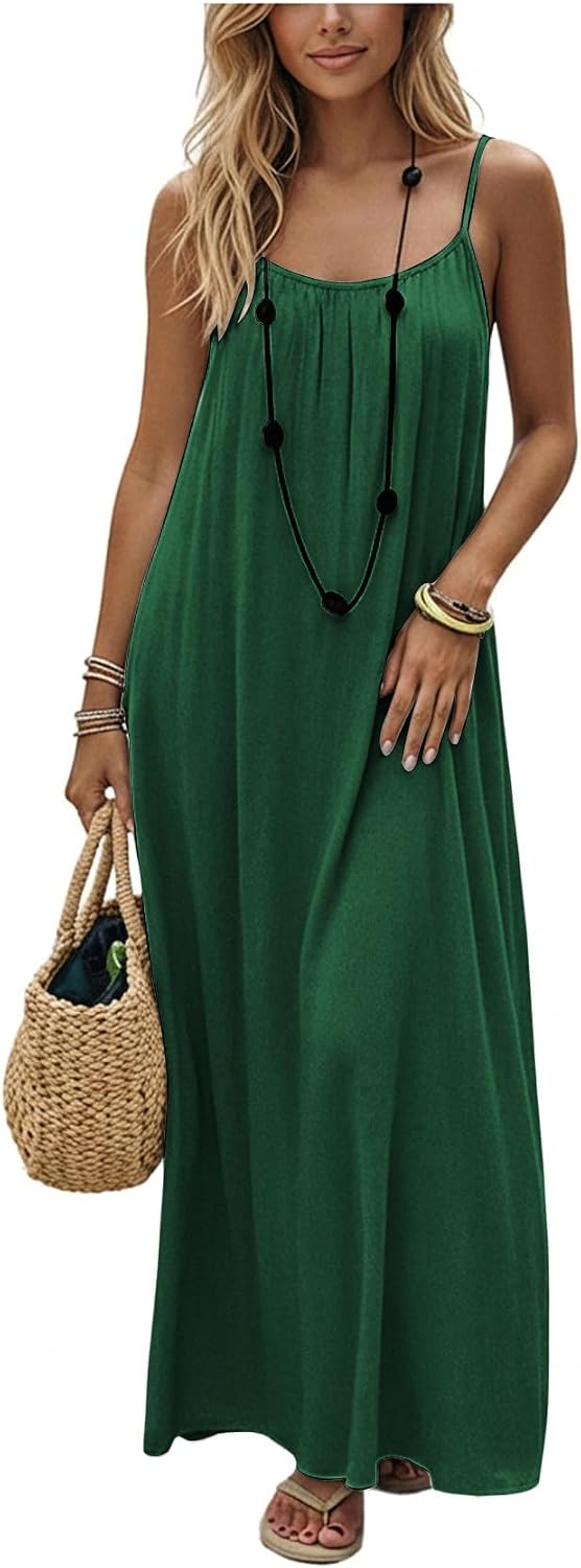 SHENHE Women's Open Back Spaghetti Strap Backless Maxi Dress Flowy Sundress | Backless Maxi Dress,Backless Cami Dress,Linen Dress.Cami Lounge Dress, House Dress