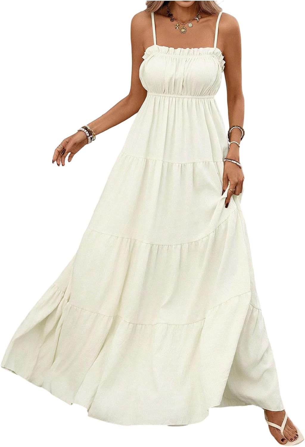 SOLY HUX Women's Summer Long Maxi Dress Flowy Beach Vacation Cami Sundress | Frill Ruffle, Spaghetti Strap, Going Out Dresses
