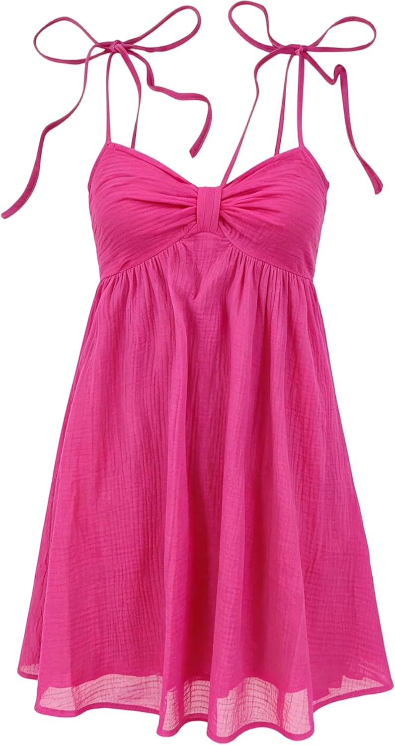 SOLY HUX Women's Summer Mini Sun Dress Cami Tie Shoulder Babydoll Dresses | A Line, Y2k, Cute, Casual, Babydoll Dresses