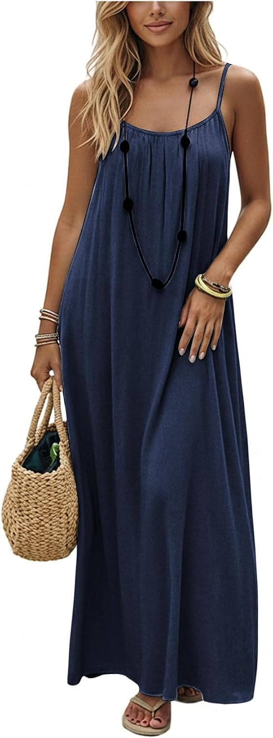 SHENHE Women's Open Back Spaghetti Strap Backless Maxi Dress Flowy Sundress | Backless Maxi Dress,Backless Cami Dress,Linen Dress.Cami Lounge Dress, House Dress