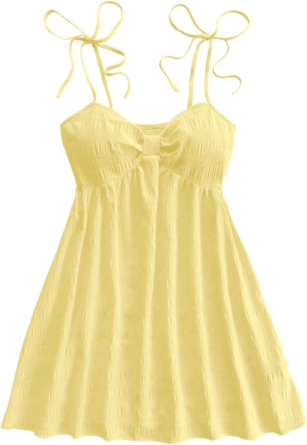 SOLY HUX Women's Summer Mini Sun Dress Cami Tie Shoulder Babydoll Dresses | A Line, Y2k, Cute, Casual, Babydoll Dresses