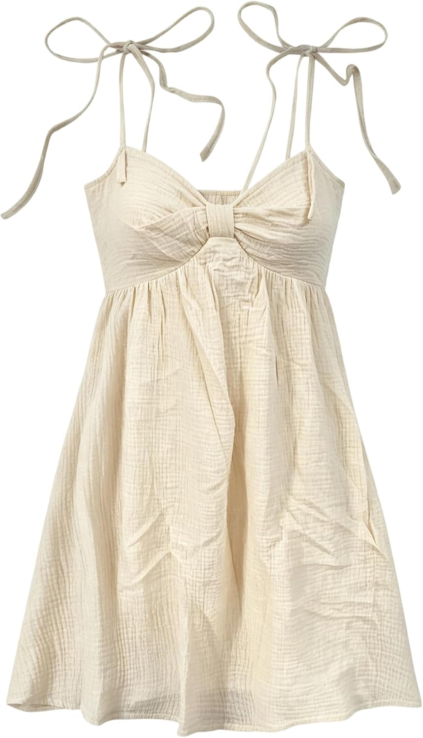 SOLY HUX Women's Summer Mini Sun Dress Cami Tie Shoulder Babydoll Dresses | A Line, Y2k, Cute, Casual, Babydoll Dresses