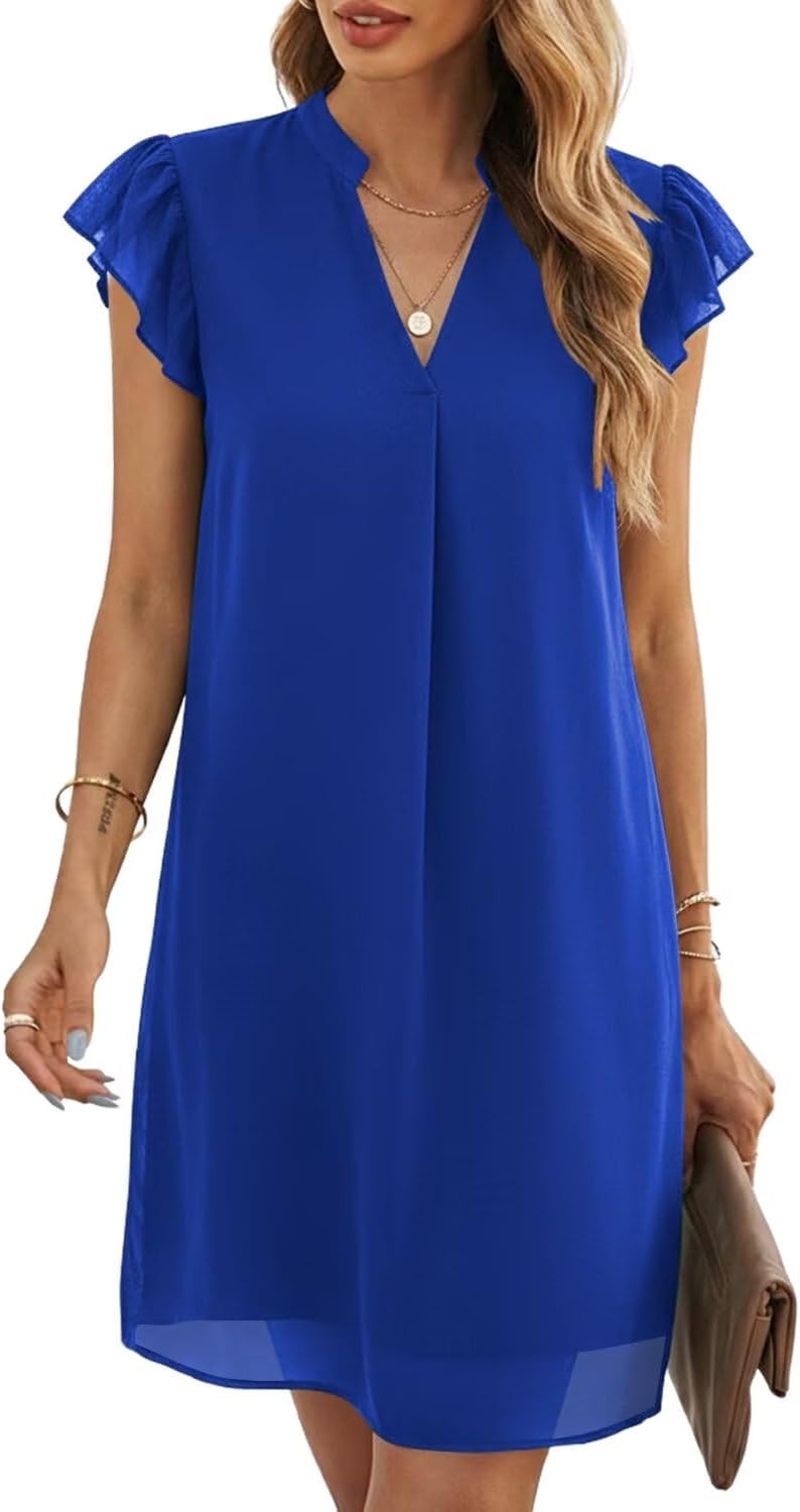Wkior Womens Summer Chiffon Sleeveless Mini Dresses | Double Layers Not See Through, Flowy Swing Sundress, Beach Vacation Travel Outfit, Hot-Weather Travel Essential