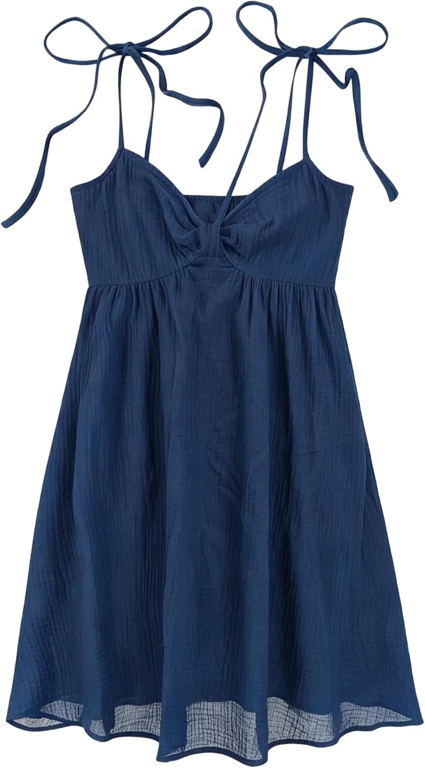 SOLY HUX Women's Summer Mini Sun Dress Cami Tie Shoulder Babydoll Dresses | A Line, Y2k, Cute, Casual, Babydoll Dresses