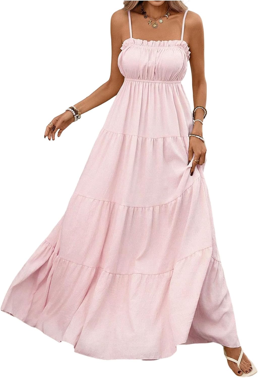 SOLY HUX Women's Summer Long Maxi Dress Flowy Beach Vacation Cami Sundress | Frill Ruffle, Spaghetti Strap, Going Out Dresses